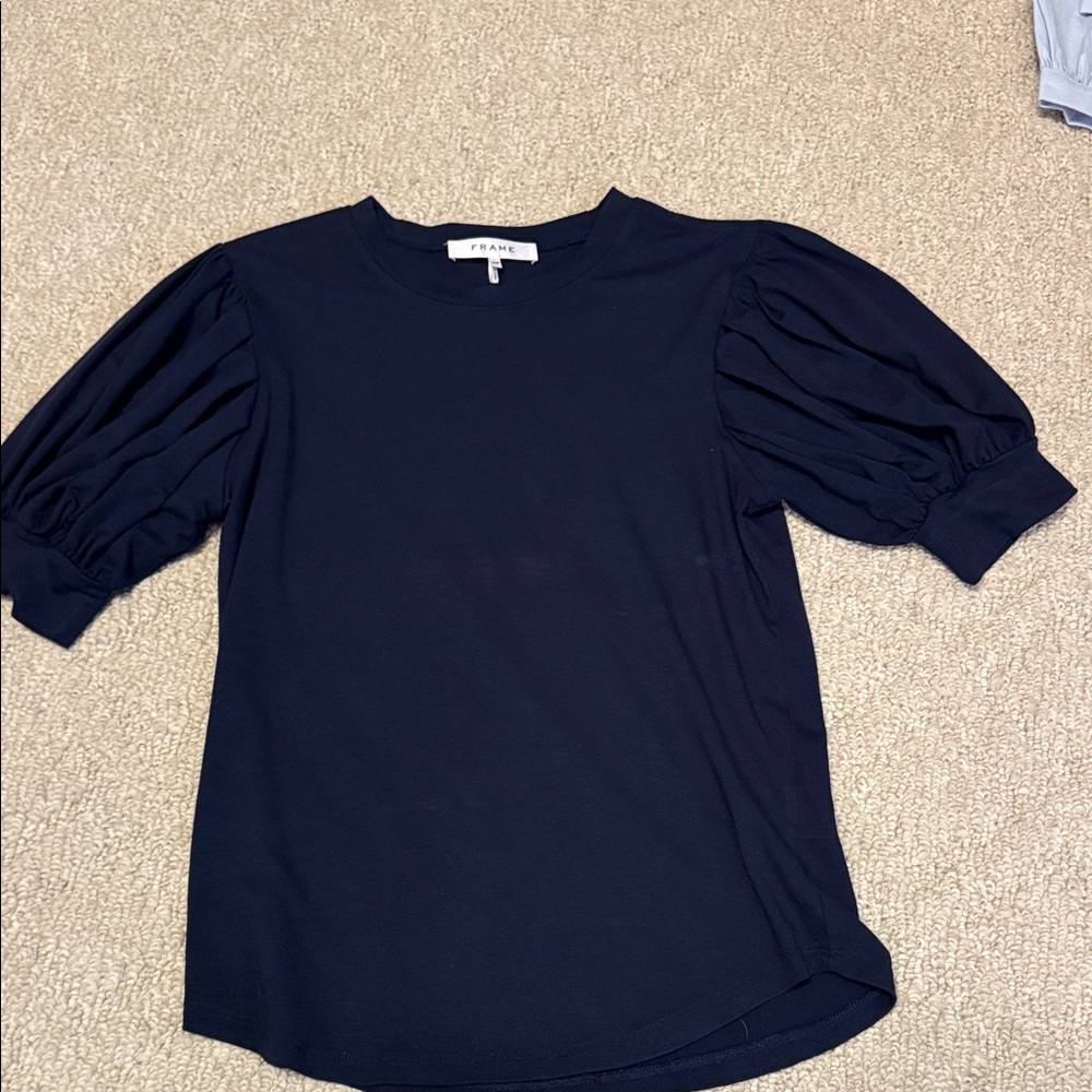 Frame Denim Women's Navy Puff Sleeve Top